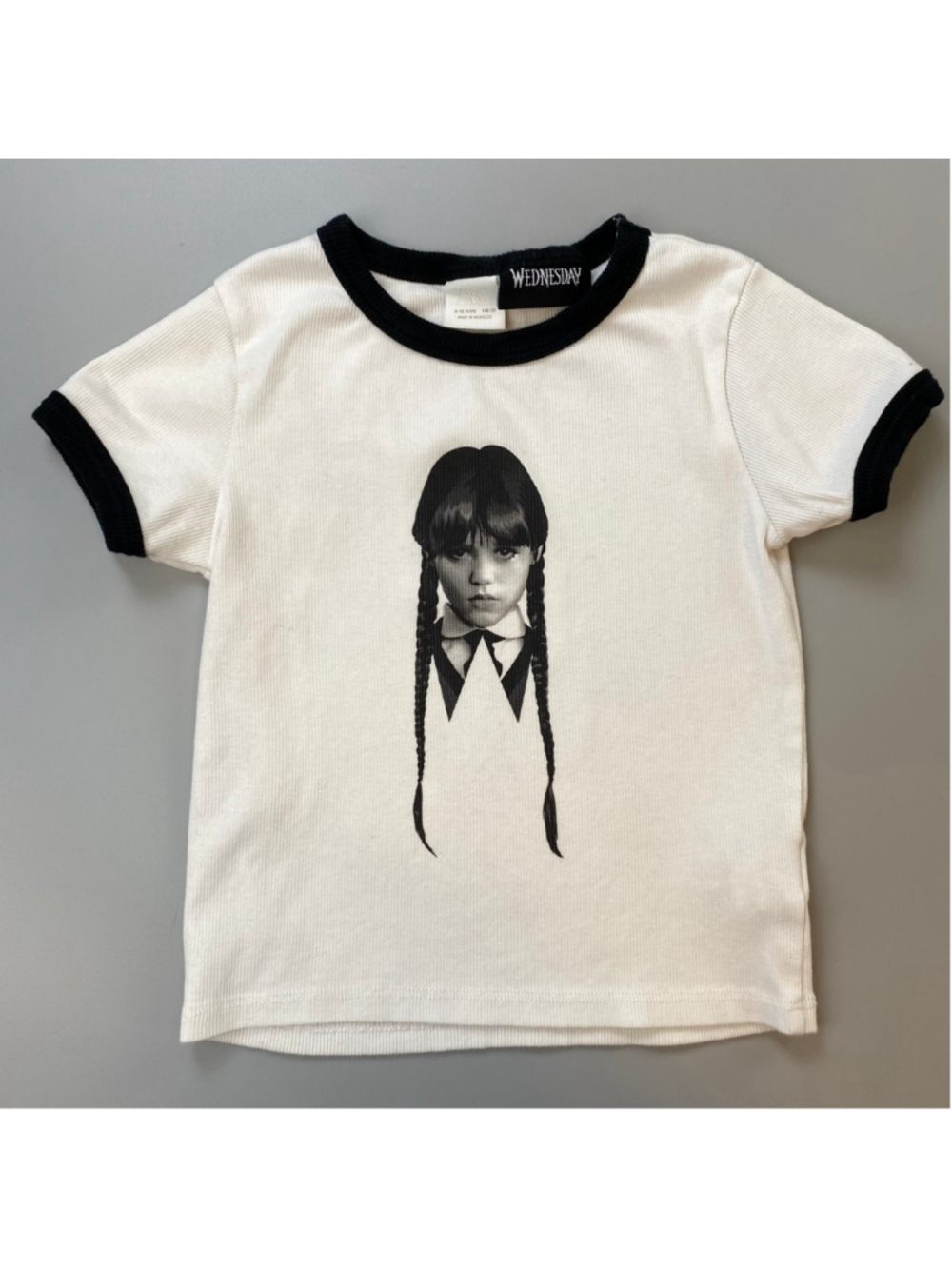 Zara Wednesday T-Shirt Girls Size 9-10 Years White Ribbed Graphic Addams Family